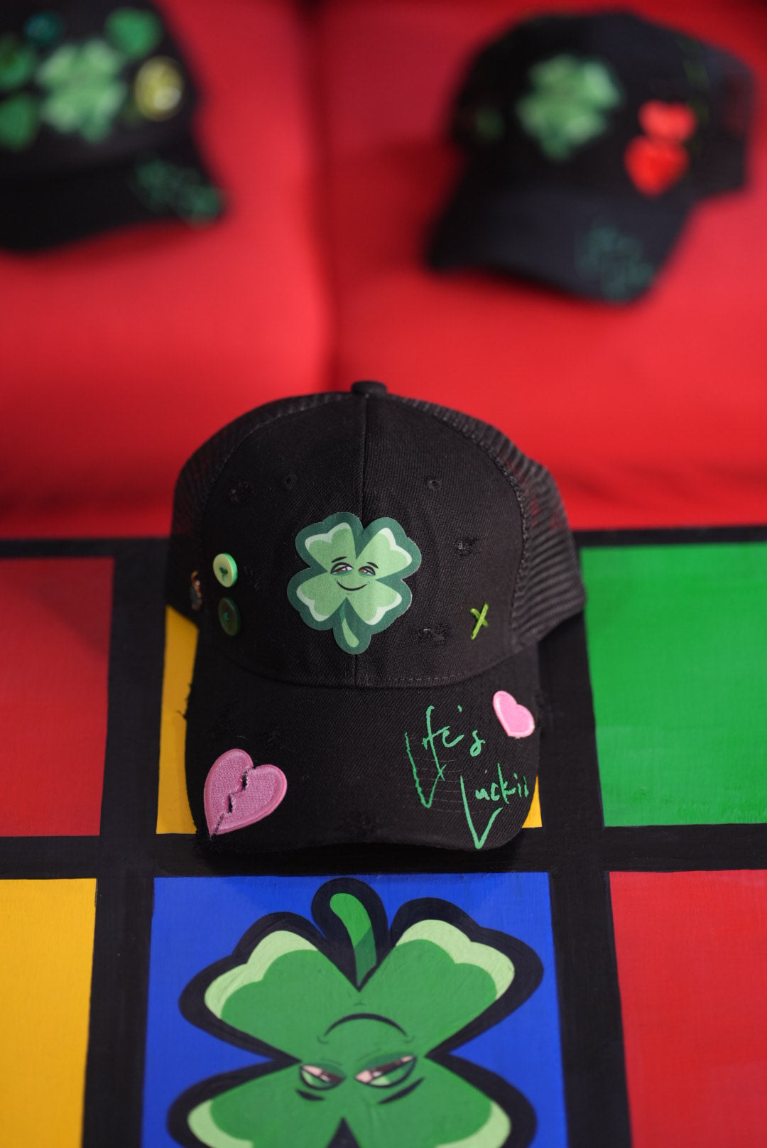 Life's Luckii Hat Broken Hearts and Buttons Collection